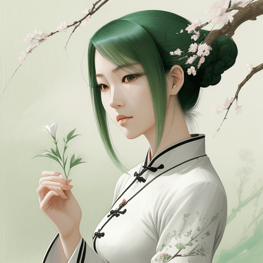 AI generated: art print, woman, chinese, in the style of charming anime characters, serene mood, xu beihong, jon j...