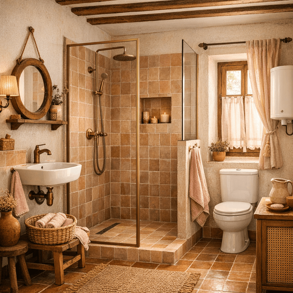 AI generated: Renovate this bathroom while keeping the original architecture and proportions. .Keep the exact prop...