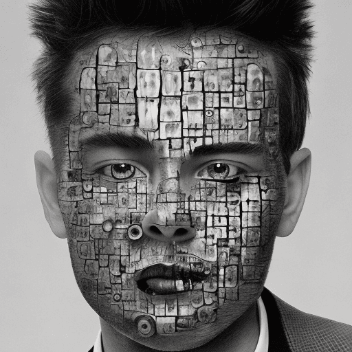 AI generated: 
black and white, faces all over the picture starring at you like on cover art of the song by 24kgld...