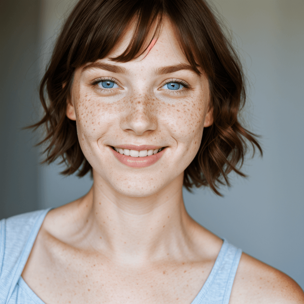 AI generated: beautiful lady, (freckles), big smile, blue eyes, short hair, dark makeup, hyperdetailed photography...
