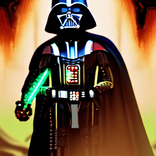 AI generated: Photorealistic Images: {A celtic styled Darth Vader standing in a Star War cinema set in Medieval Wa...