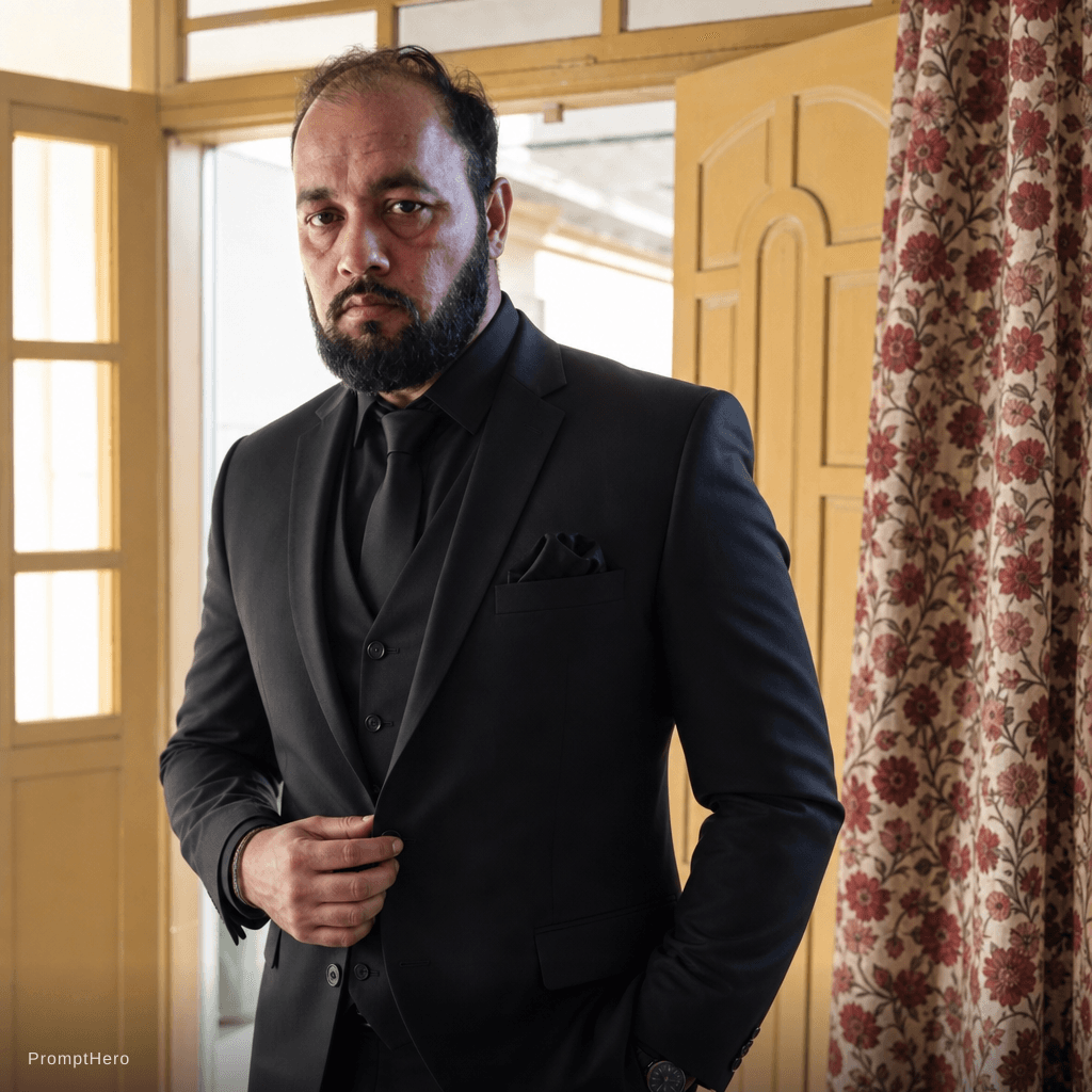 AI generated: Black suite wearing stylesh mod