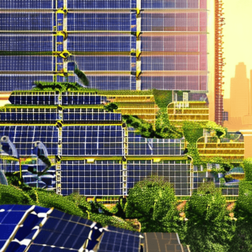AI generated: Award-winning depiction of a solarpunk cityscape (solarpunk:1.5)| towering vertical gardens| (greene...