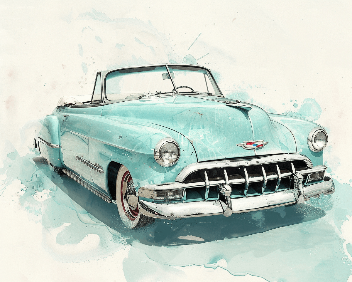 AI generated: 1950 chevy charles dellarosa convertible by moe cline, photograph lisa giv , in the style of 1960s, ...