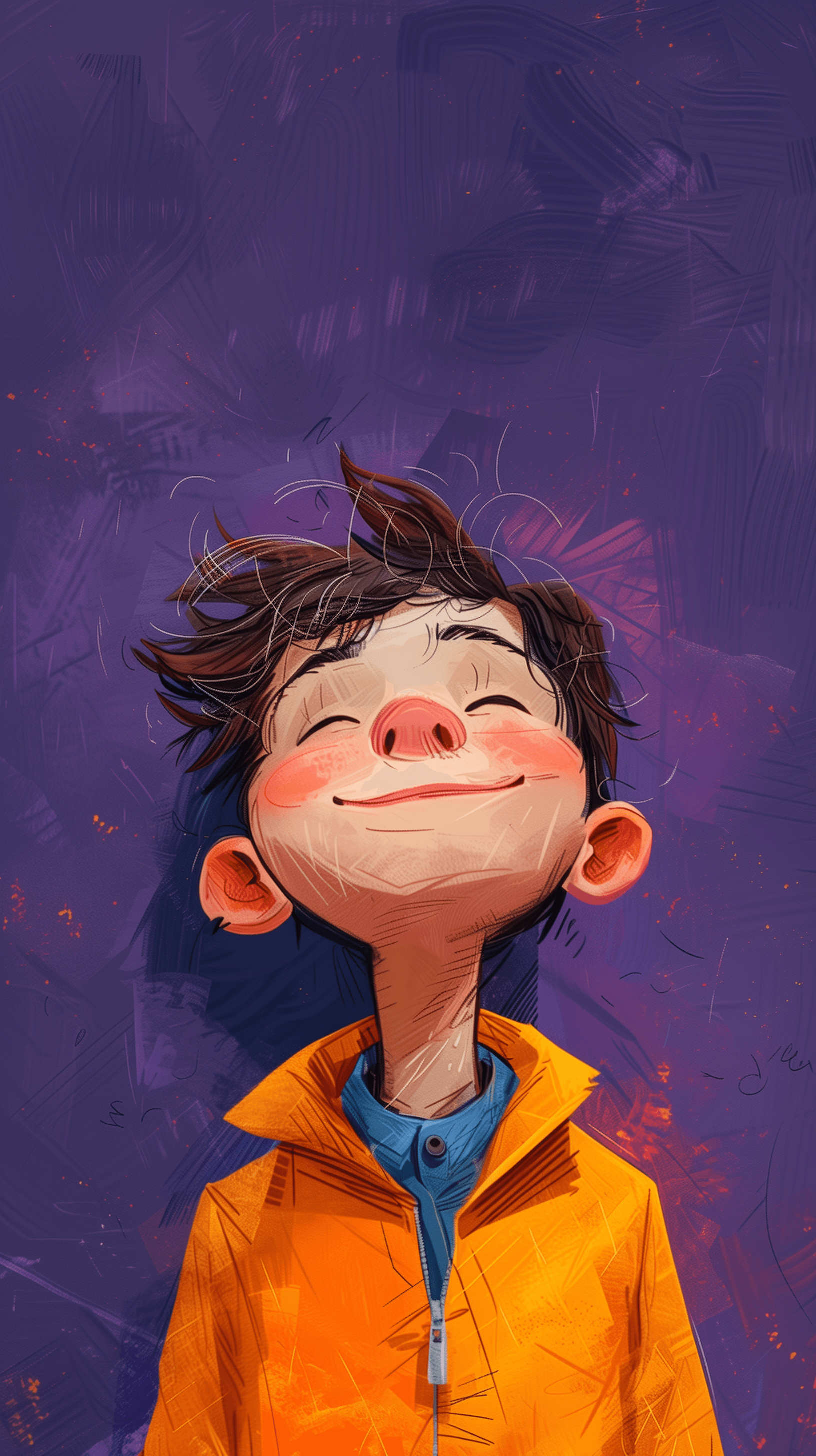 AI generated: illustration art, series of simple and colorful illustrations, boy, smile, exaggerated features, cha...
