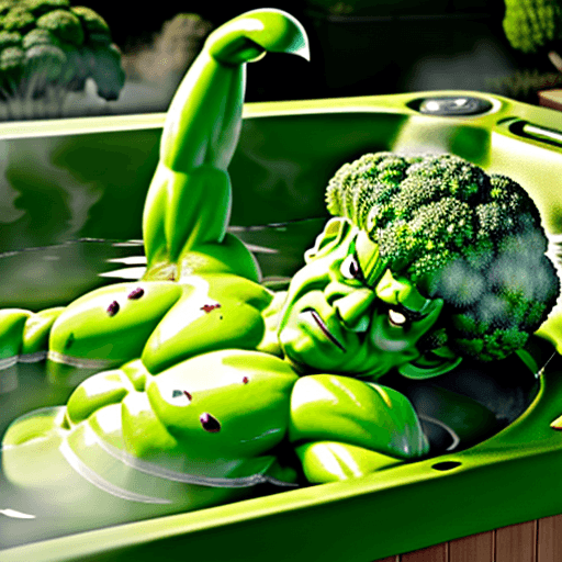 AI generated: broccoli man
 chilling in a hot tub ultra realistic 4k
