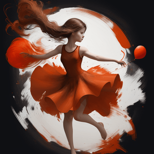 AI generated: a painting of a girl holding a red balloon, in the style of dynamic energy flow, beautifully texture...
