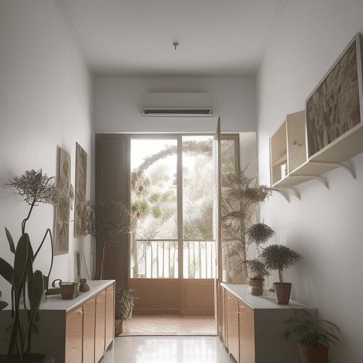 AI generated: Fotografia de alta resolução, design de interiores, sala de estar rebaixada e com gaiola com araras ...