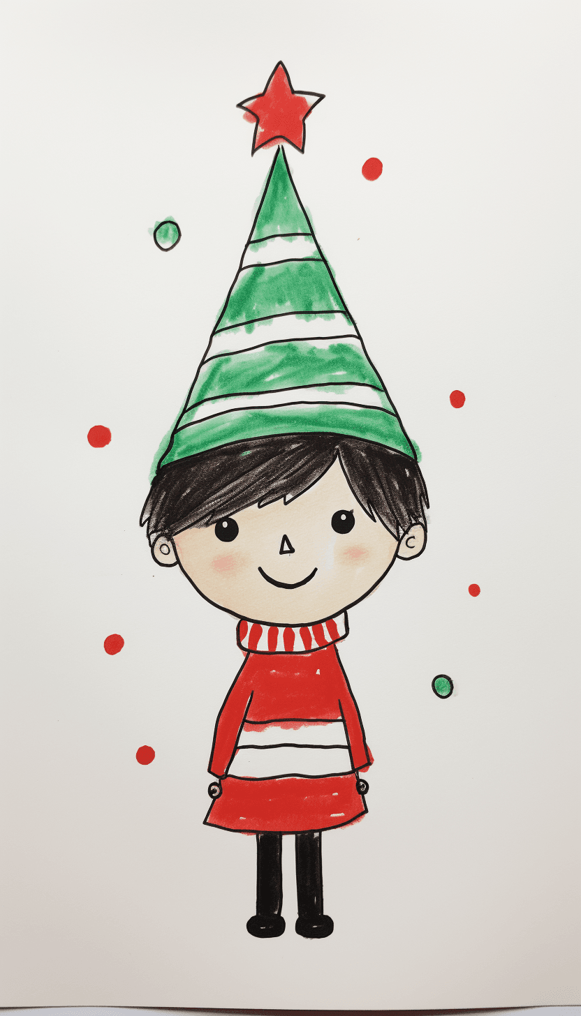 AI generated: 3 year old drawing of Christmas character, minimalism, white background --ar 4:7 --v 5.2