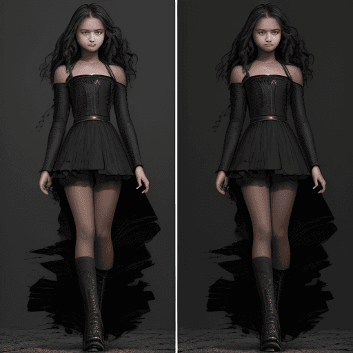 AI generated: a beautiful 15-year old teen, in the style of texture-rich layers, dark black and light black, full ...