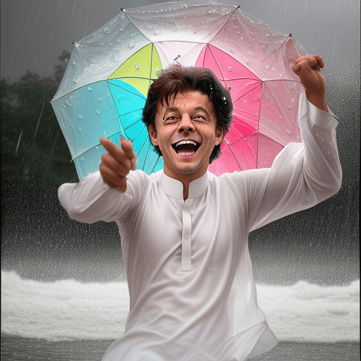 AI generated: Imran khan Joyful portrait of someone laughing in the rain, using high shutter speed to freeze raind...