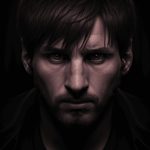 AI generated: Lionel Messi, in dynamic, atmosphere of darkness and horror, dramatic light, highly detailed, packed...