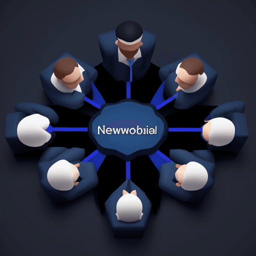 AI generated: Social network concept with 3d people on dark blue background, they connect and share information to...