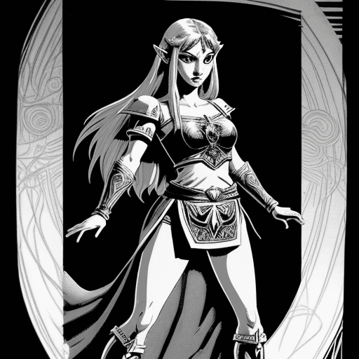 AI generated:  comic book art, princess zelda, full body, black background ,highly detailed, in the style of Stan ...