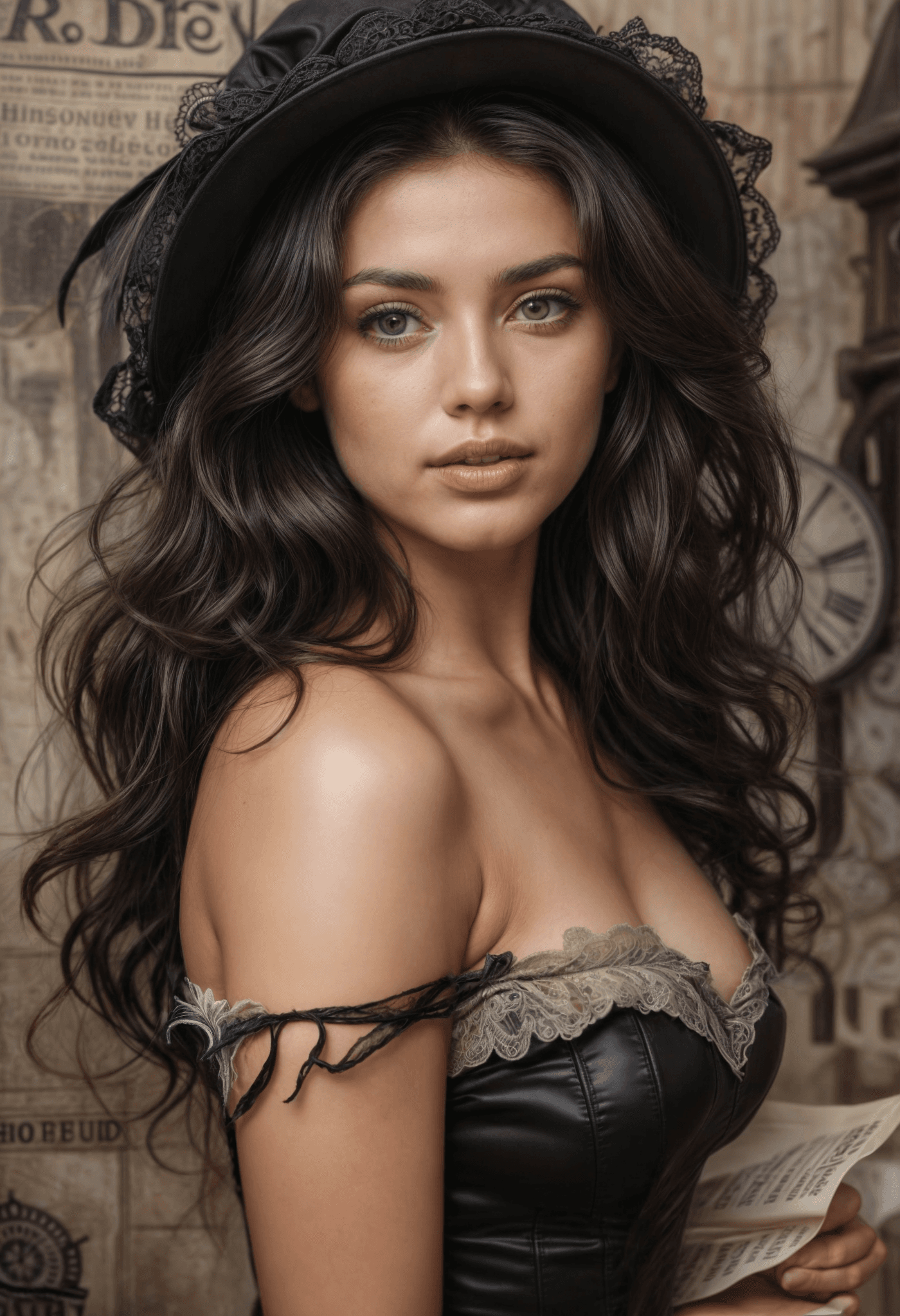 AI generated: super realistic 4K airbrush oil painting shiny skin of a beautiful european woman, with nice makeup ...