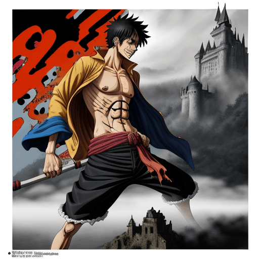AI generated: 
"luffy", one piece,NIKA,Battle,"shanks",King's Haki,Conqueror's Haki,comic,CGI character,color pain...