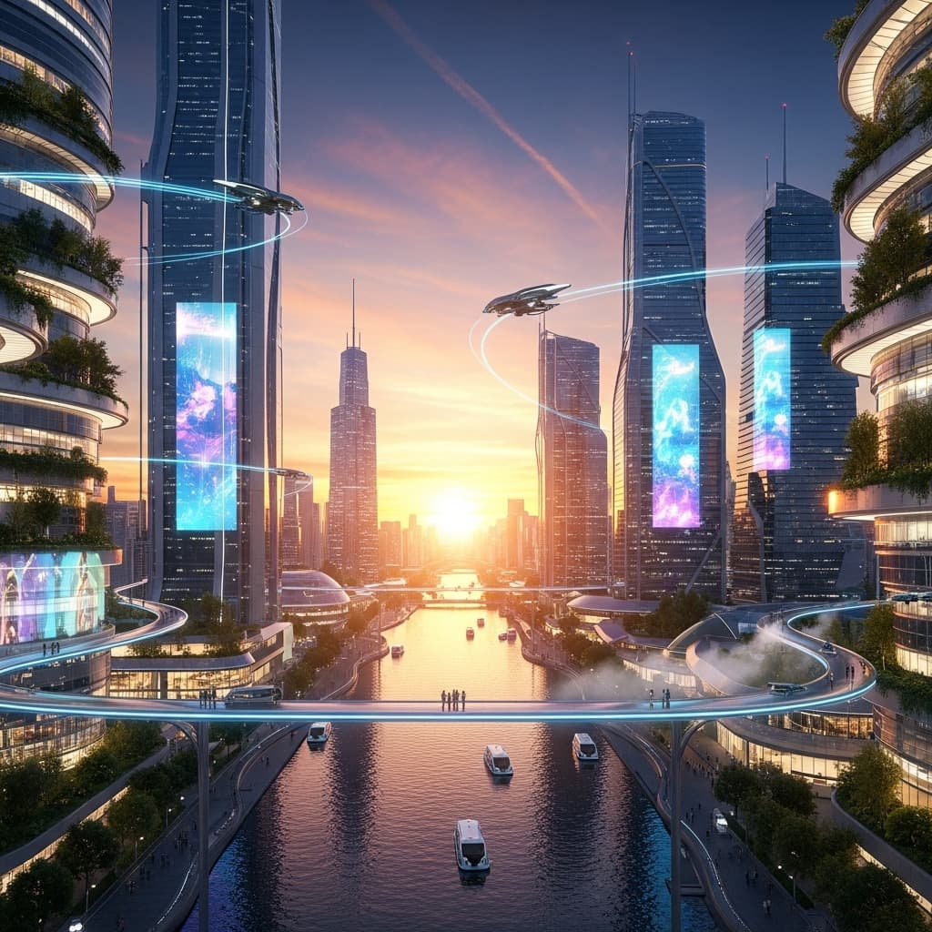 AI generated: A futuristic city at sunset”