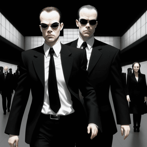 AI generated: agent smith from the Matrix, black and white