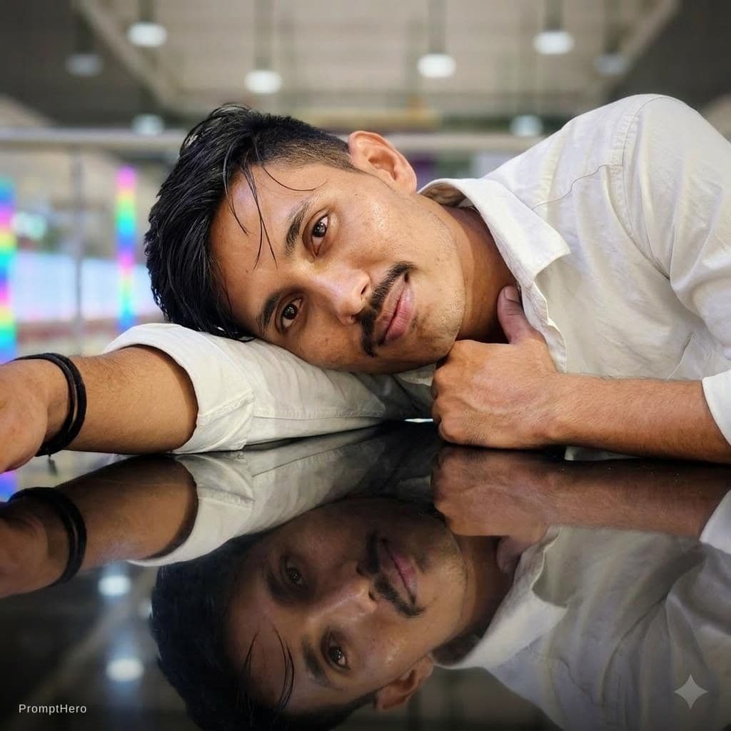AI generated: mirror 👇
The most realistic portrait of a handsome young man lying elegantly. The head rests light...