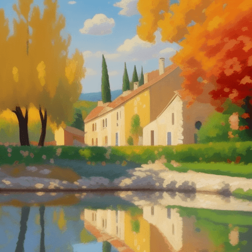 AI generated:  impressionist painting on canvas of Provence, in the style of impressionist masters, warm colors, d...