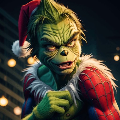 AI generated: THE GRINCH IN A SPIDER-MAN COSTUME 