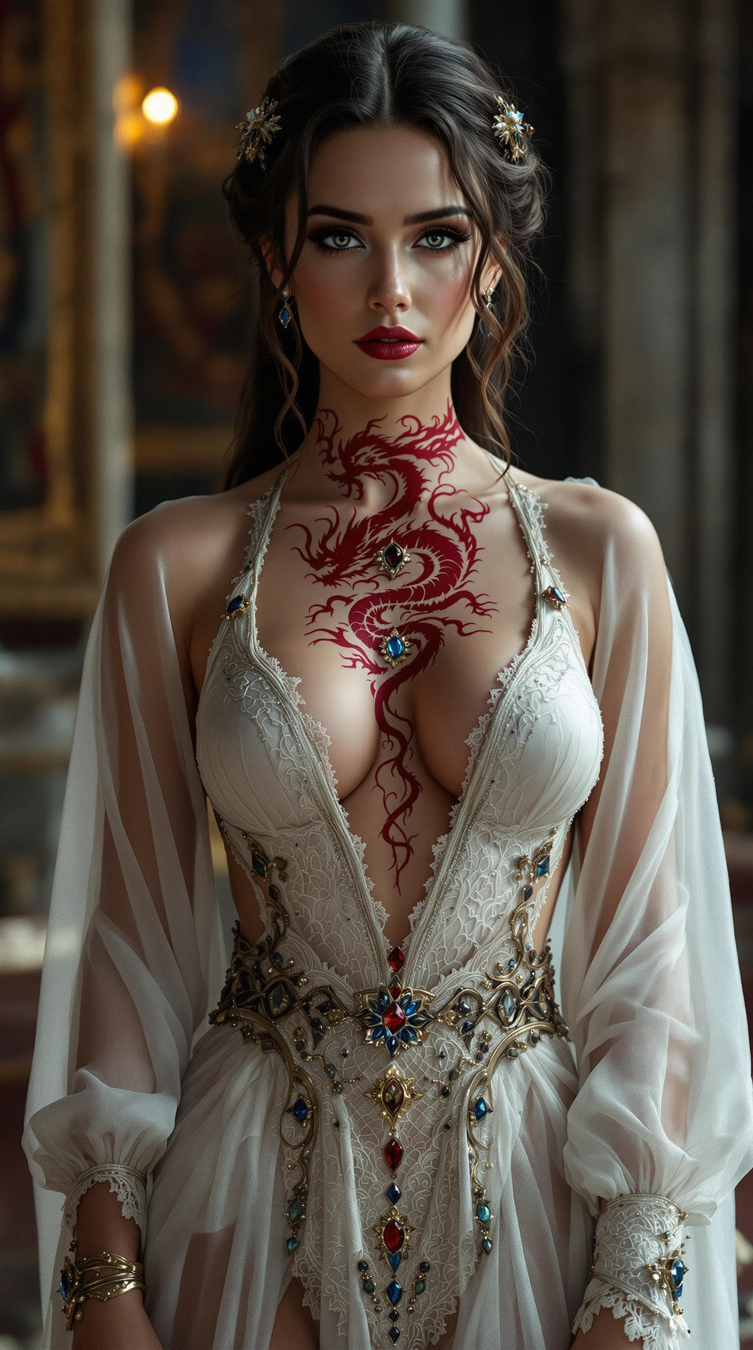 AI generated: A noble woman from the Middle Ages of England, elegantly dressed in a luxurious shear gown, made of ...