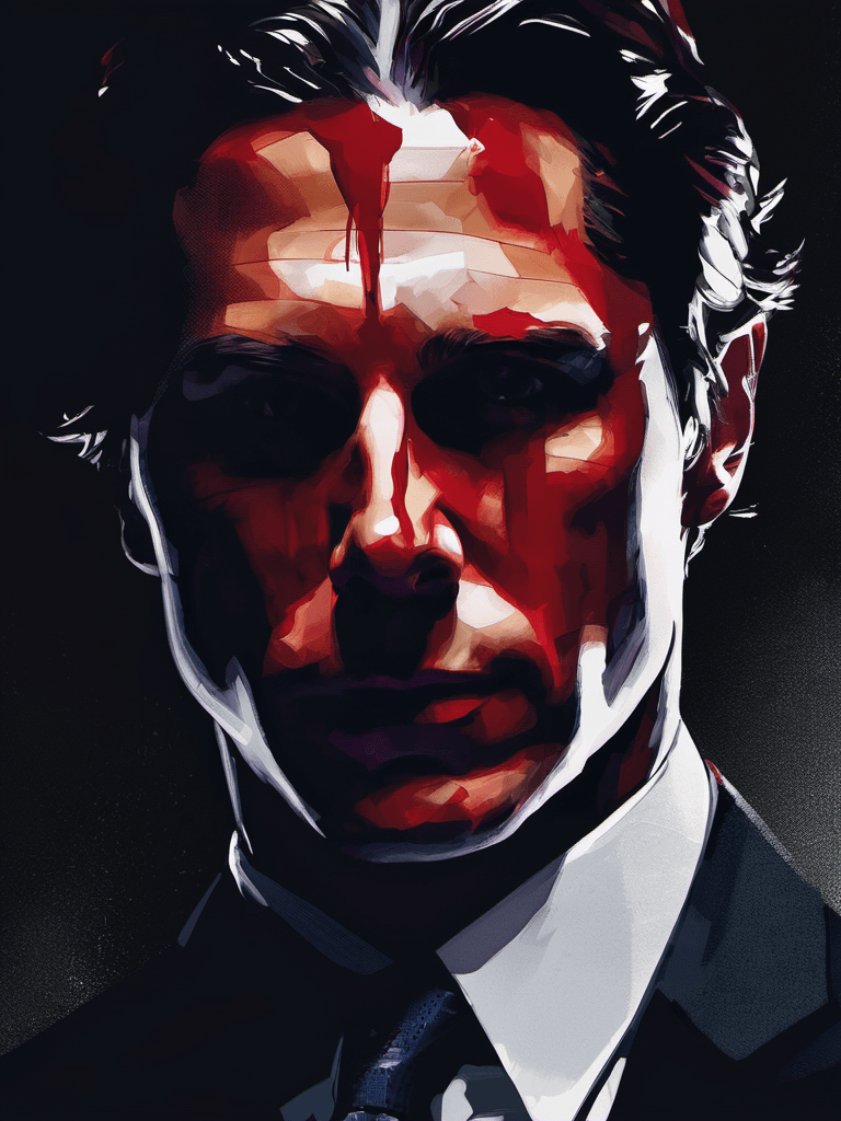 AI generated: portrait of patrick bateman from american psycho, in darkness, muted colors, brutal, horror, majesti...