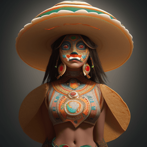 AI generated: Generate an image of a humanoid taco wearing a sombrero that says 'MexiTaco.' Style: avant-garde, de...