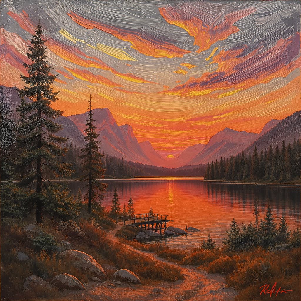 AI generated: Create a pastoral landscape artwork that looks like something a human would make. Focus on brushstro...