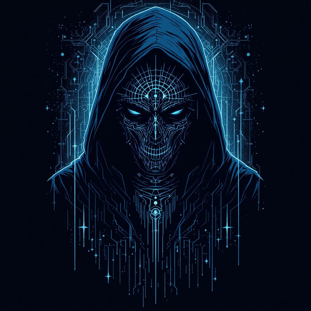 AI generated: cybersigilism, T-shirt design, enigmatic, emo, alpha