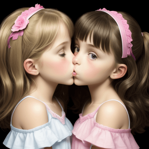 AI generated: Two pretty eight year old girls kissing