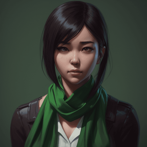 AI generated: a woman with a green scarf around her neck, a character portrait by Sim Sa-jeong, cgsociety, photore...