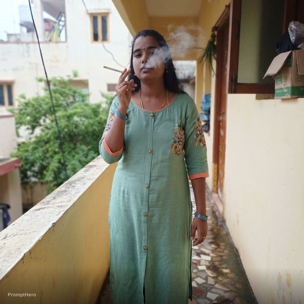 AI generated: Woman smoking long tip cigarette, beautiful elegant blowing smoke out of her 
 nose

