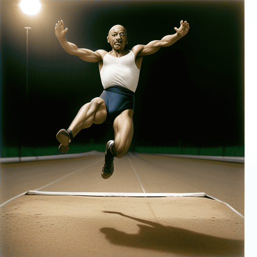 AI generated: Realistic photo of a man making a long jump, daylight, modern. Yousuf Karsh, Annie Leibovitz, David ...
