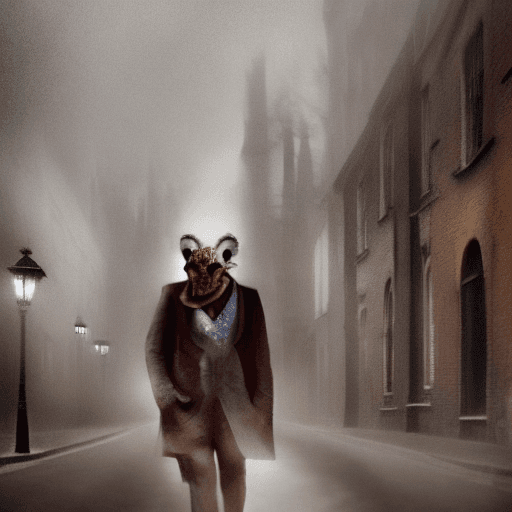 AI generated: a full body portrait of an anthropomorphic cheetah dressed as an English gentleman walking alone on ...
