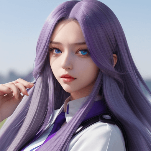 AI generated: very long hair, gorgeous girl, very very long hair ((purple hair)), ((grey-blue eyes)), (Boku no her...