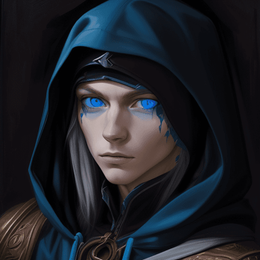 AI generated: An expressive portrait painting with a dramatic use of color, featuring a person with bright blue ey...