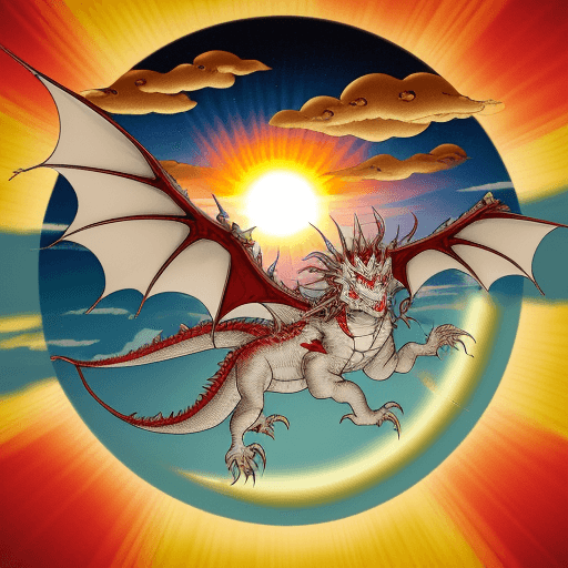 AI generated: a japanese dragon flying to the sun