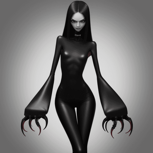 AI generated: ultra skinny girl with long black curved claws, 