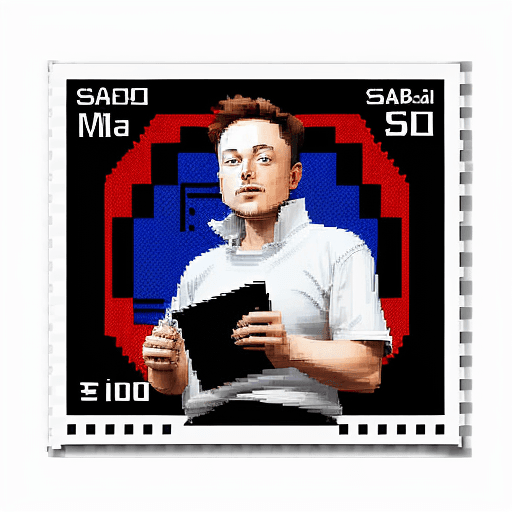 AI generated: Elon Musk, SAI Pixel Art, stamp