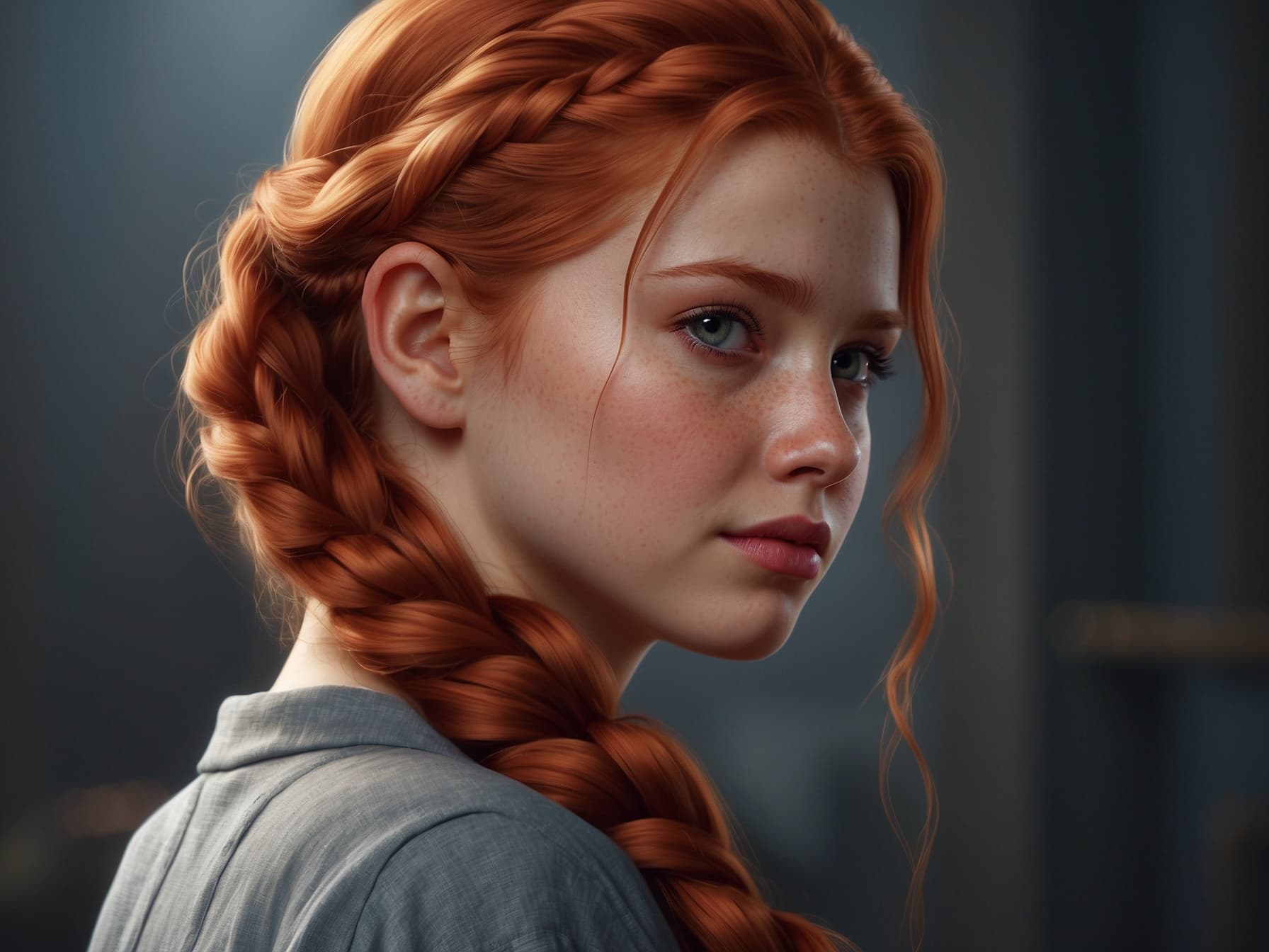 AI generated: a red haired girl with long red hair, a photorealistic painting by Mandy Jurgens, featured on cgsoci...