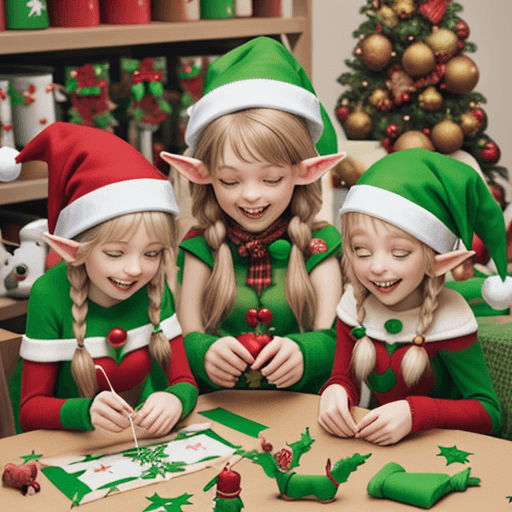 AI generated: group of christmas elves happily making toys --v 4