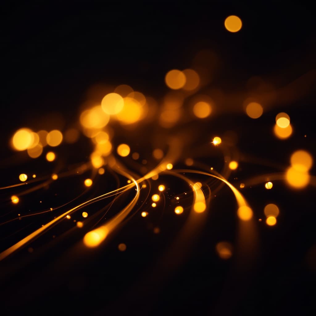 AI generated: A long-exposure abstract photograph displays golden light trails Deep black background enhances the ...