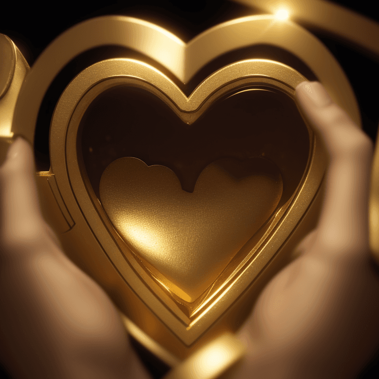 AI generated: gold heart, photographic cinematic