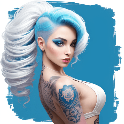 AI generated: beauty beauty model tattoo designs by karimah, hair coloring for a woman, in the style of silkscreen...