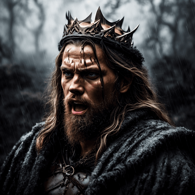 AI generated: mj, closeup of a brutal Viking King emerging from wet black mud, screaming, epic composition, cinema...