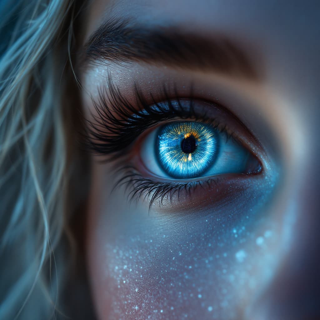 AI generated: "A stunning close-up of Feyre Archeron's eyes, capturing its mesmerizing silver-grey eyes color , Th...