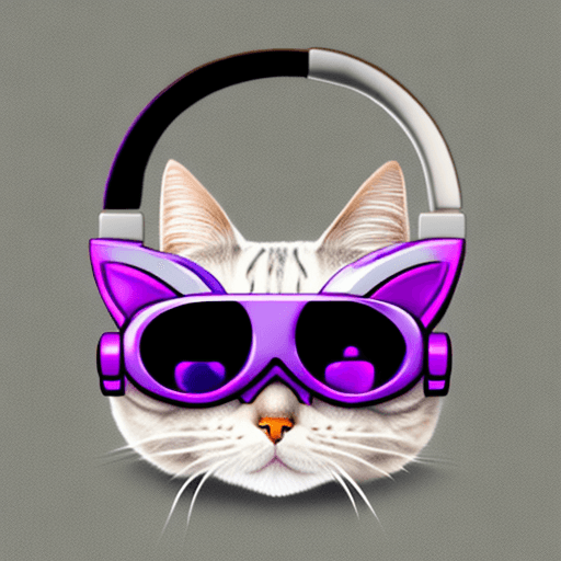 AI generated: High quality logo of tech cat from future, wearing eye patch and headphone on its ears. smooth curve...