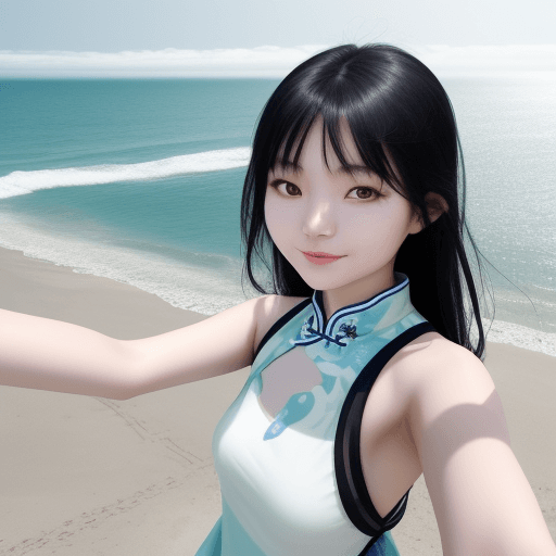AI generated: selfie of a chinese woman, 22, at a beach, ocean in background, summer day

Negative prompt: easyneg...