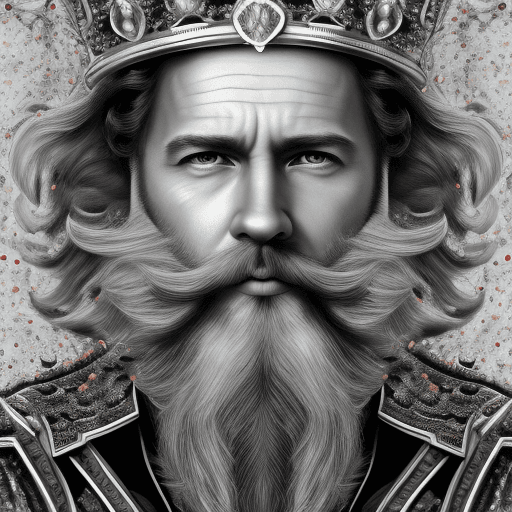 AI generated: King Portrait with Crown, Looking Forward, Bushy Beard, Facial Details, Serious and Angry, Upper Bod...